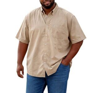 Blue Generation Mens Plus Size 2XL Shirt Button-Up Short Sleeve Light Khaki